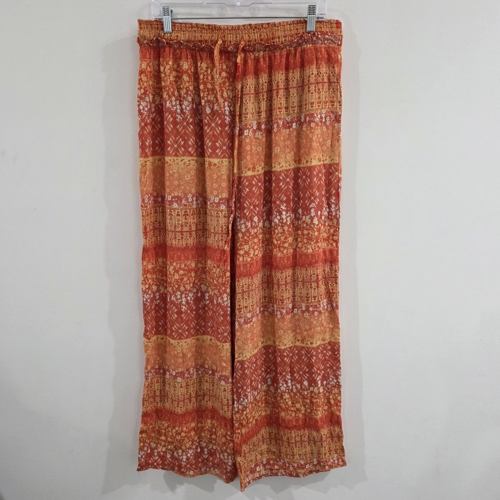 One‎ World Wide Leg Palazzo Pants Size XL Floral Boho Hippie Indie Beach